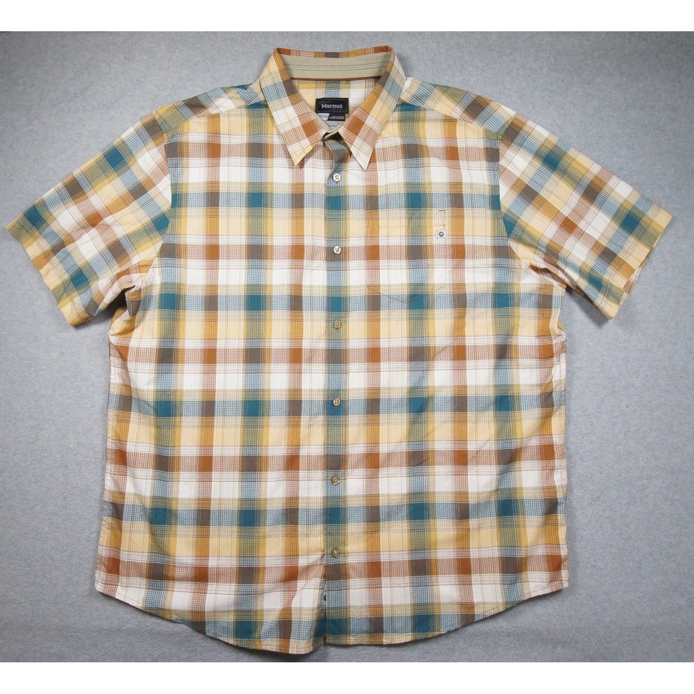 Marmot Shirt Mens 2XL XXL Button Down Short Sleeve Plaid Lightweight Outdoors